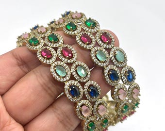 Multicolored Navratan Bangle Pair Indian Bangle Set Pakistani Jewelry Wedding