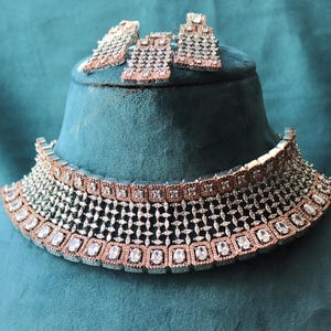 Rose Gold CZ Choker Set: Indian Wedding Jewelry