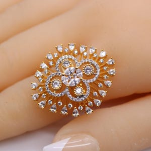 Gold CZ Adjustable Ring, Designer Ring, Statement Ring