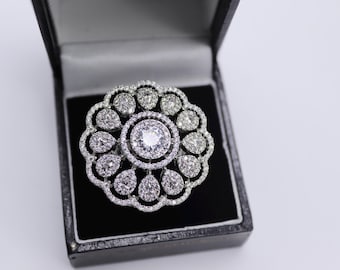 Silver CZ Statement Ring: Adjustable Cocktail Ring
