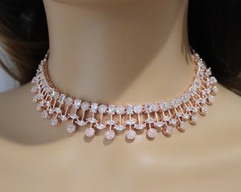 Nia Rose Gold CZ Necklace Set: Indian Bridal Jewelry
