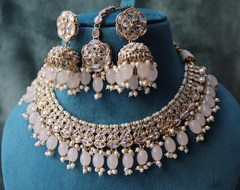 Collier ras de cou à pois pêche - Bijoux pakistanais