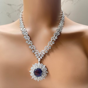 Aria Blue Doublet Pendant CZ Necklace American Diamond Necklace Indian Jewelry Indian Necklace Pakistani Jewelry Bollywood Jewelry