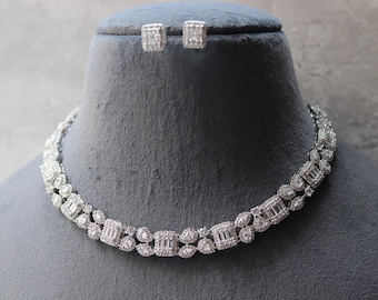 Baguette CZ Diamond Choker: Silver Wedding Jewelry