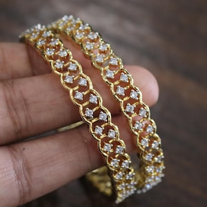 Gold Plated CZ Bangle Set: Indian Bridal Kada Style Jewelry