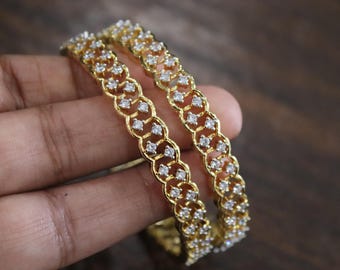 Gold Plated CZ Bangle Set: Indian Bridal Kada Style Jewelry