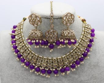 Chokerketting paarse polki: Indiase bruidssieraden