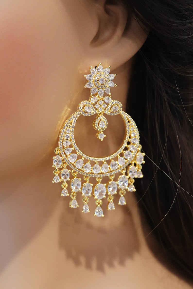 gold cz chandelier earrings