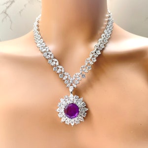 Aria Purple Doublet CZ Necklace, Statement Jewelry American Diamond Necklace, Indian Jewelry, Pakistani Jewelry Bollywood Jewelry
