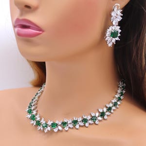 Zaina Green CZ Necklace American Diamond Necklace Indian Jewelry Indian Necklace Pakistani Jewelry Necklace Set Bollywood Jewelry