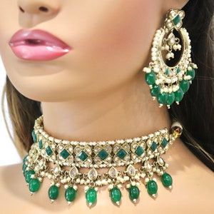 Ziva Green Polki Choker, Punjabi Jewelry, Green Necklace Set, Choker Set, Polki Jewelry, Green Choker, Indian Jewelry,  Pakistani Jewelry