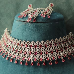Rubin CZ Choker Set: Indischer Brautschmuck