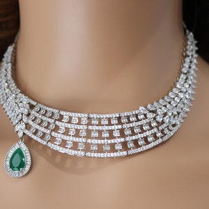 Emerald CZ Statement Necklace: American Diamond Bridal Jewelry