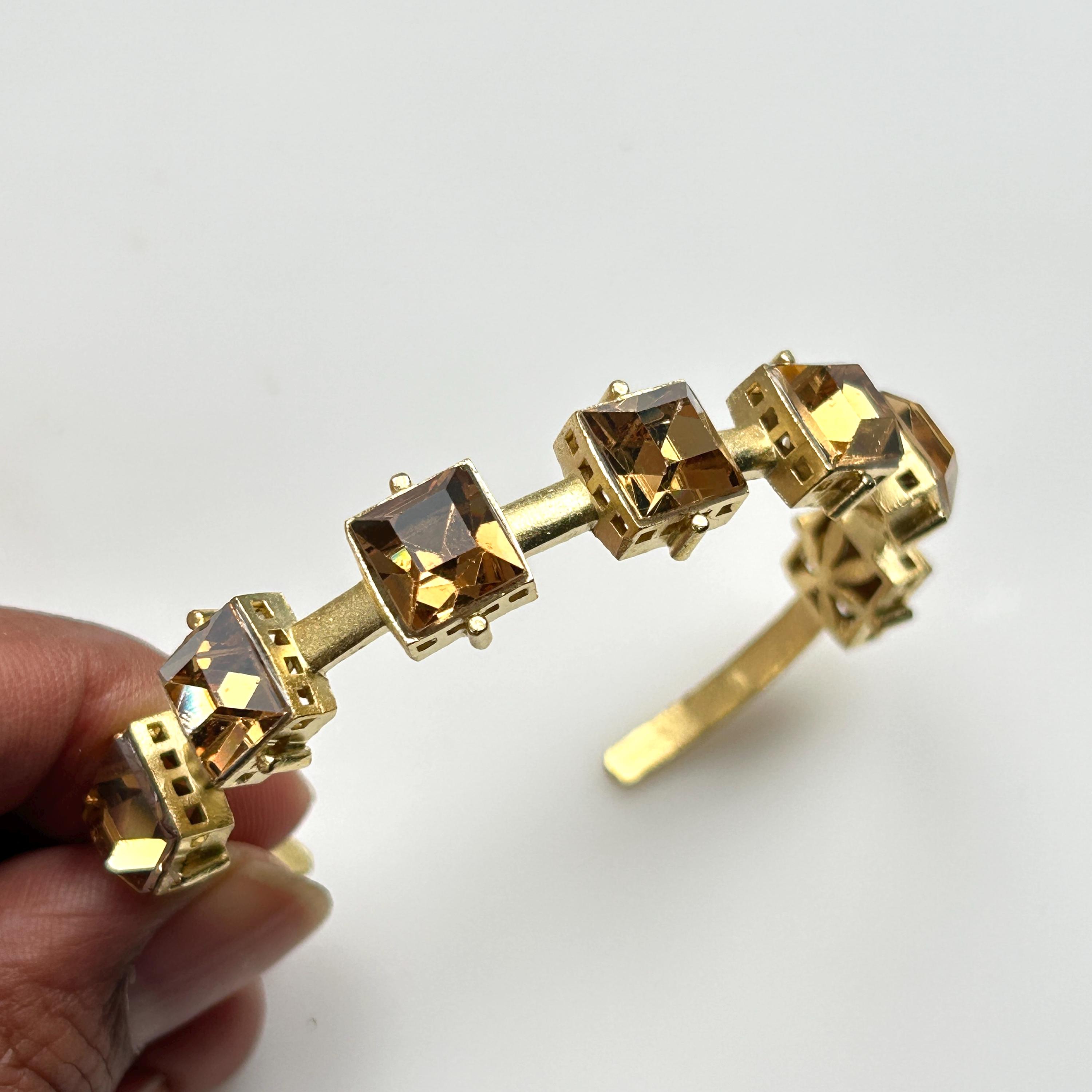 Gold CZ Cuff Bracelet: Champagne Zirconia Bangle