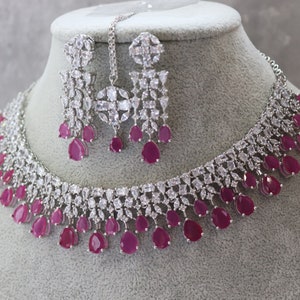 Juni Rubin CZ Halskette Amerikanischen Diamant Halskette Indischen Schmuck Indische Halskette Pakistanischen Schmuck Halskette Set Bollywood Schmuck