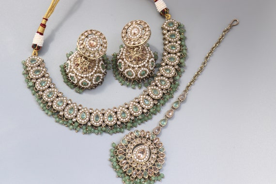 Mint Polki Choker Necklace: Indian Kundan Jewelry
