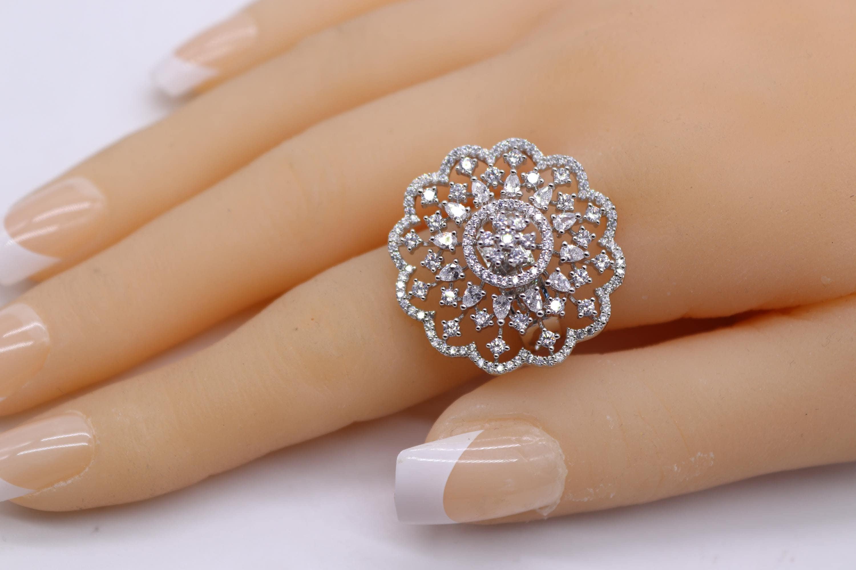 Silver CZ Statement Ring: Adjustable Cocktail Ring