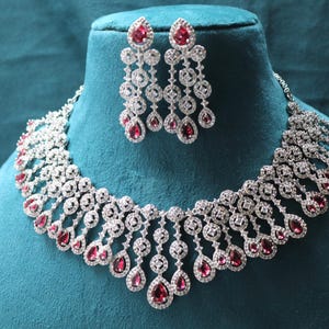 Rubin CZ Halskette Set: Indischer Bollywood AD Schmuck