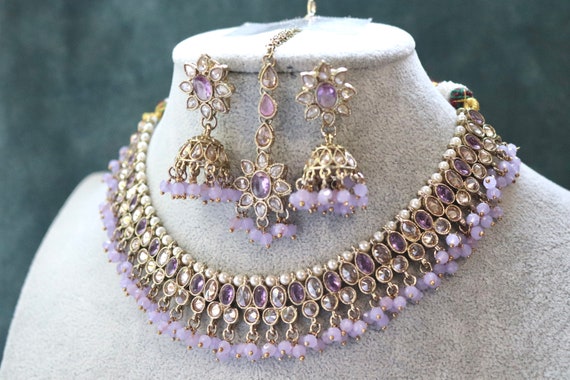 Octwine Purple Boho Choker Necklace – Rhinestone & Pearl Detail, 19.2 Inch, Alloy, Layered Casual Jewelry