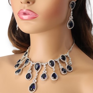 Meg Sapphire Blue CZ Necklace, American Diamond Necklace, Indian Jewelry, Indian Necklace, Pakistani Jewelry, Blue CZ Necklace