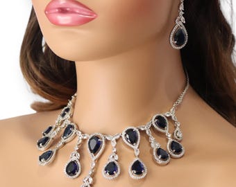 Zestaw naszyjników choker z diamentami Sydney Blue CZ American