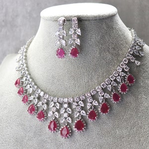 Rubin CZ American Diamond Halskette Set: Indischer Bollywood Schmuck