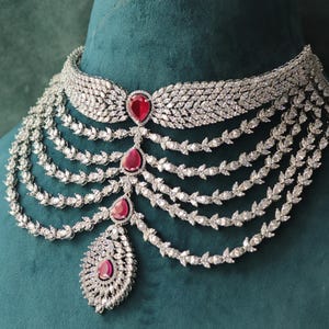 Braut Choker -Set mit Tikka Rubin Indischer Hochzeitsschmuck Pakistanische Diamant-Halskette