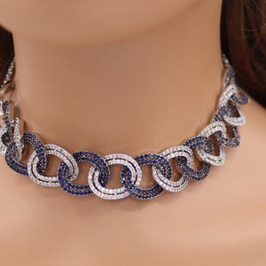 Vivi Blue Silver Pave Iced CZ Diamond Wedding Jewelry Bridal Necklace Set American Diamond Necklace Indian Cubic Zirconia Necklace