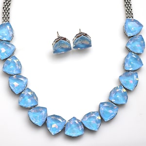 Aqua CZ Choker Necklace Set: American Diamond Indian Jewelry