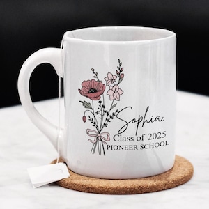 Personalized Pioneer School Mug, Custom Floral Gift, Class of 2025
