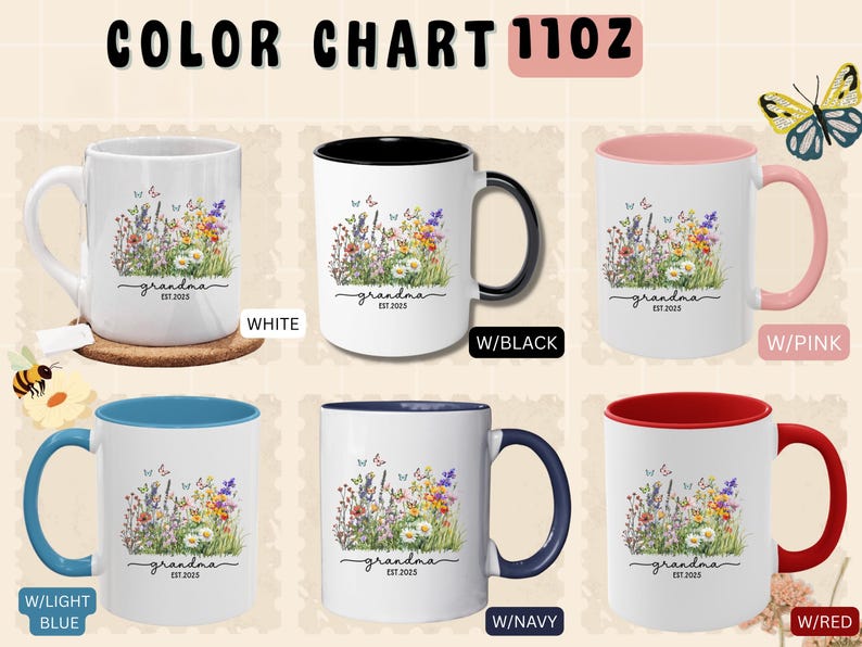 New Grandma Mug Personalized, First Time Grandmother Gift, Flower Mug Nanna Coffee Cup, Custom 1st Time Grandma Gift, Pregnancy Announcement image 9