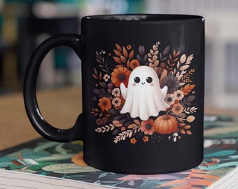 Halloween Ghost Coffee Mug, Cute Cottagecore Ghost, Halloween Gift Cup Spooky Witchy Mugs for Ghost Lovers Fall Coffee Lover Gift Spooky mug