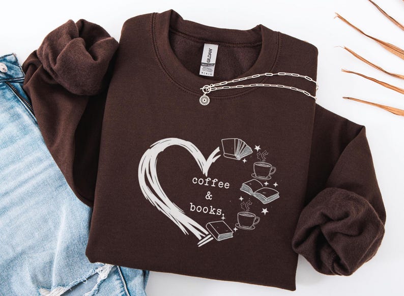 Coffee & Books Sweatshirt, Book Lover sweater, Book Club Crewneck, Reading Teacher Gifts, Bookish Merch, Gift for Book Lover, Librarian Gift image 1
