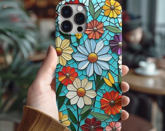 Stained Glass Effect Floral Phone Case, iPhone Pro Max Wildflower Case, Samsung S24 S23, Nature Phone Case, Pressed Flower iPhone Case