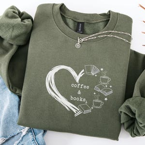 Coffee & Books Sweatshirt, Book Lover sweater, Book Club Crewneck, Reading Teacher Gifts, Bookish Merch, Gift for Book Lover, Librarian Gift image 2