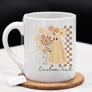 Custom Halloween Mugs, Cute Cottagecore Ghost Coffee Cup, Spooky Witchy Mugs for Ghost Lovers, Halloween Gift Cup, Wildflower Ghost Mug