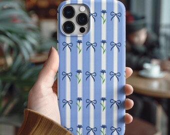 Blue Striped Aesthetic Girl Coquette iPhone Cover Gift iPhone Case For iPhone 16 15 14 13 12 Pro Max Plus Mini iPhone 16e 13 12 11 X XS SE