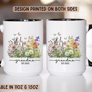 New Grandma Mug Personalized, First Time Grandmother Gift, Flower Mug Nanna Coffee Cup, Custom 1st Time Grandma Gift, Pregnancy Announcement White/Black 15oz