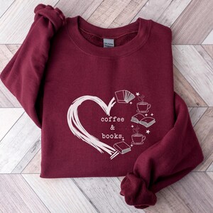 Coffee & Books Sweatshirt, Book Lover sweater, Book Club Crewneck, Reading Teacher Gifts, Bookish Merch, Gift for Book Lover, Librarian Gift image 4