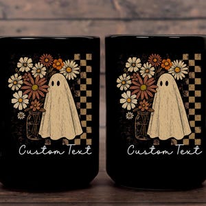 Custom Halloween Mugs, Cute Cottagecore Ghost Coffee Cup, Spooky Witchy Mugs for Ghost Lovers, Halloween Gift Cup, Wildflower Ghost Mug