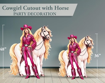 Cowgirl with Horse Cutout | Western Birthday Party Decoration | Cowgirl Party Standee
