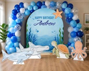 Under the Sea Birthday Party Decorations, Ocean Theme Cutouts, Shark Turtle Octopus Props, Sea Animal Birthday Decor