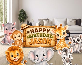 Safari Animals Cutouts for Birthday Party | Baby Jungle Theme Decorations | Cardboard Standees | Safari Backdrop Props | Party Centerpieces