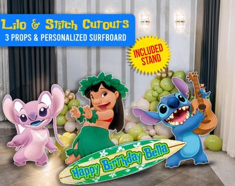 Lilo and stitch cutouts, Birthday Decor, Surf Backdrop, Baby Shower Props, Custom character standees, Luau Theme