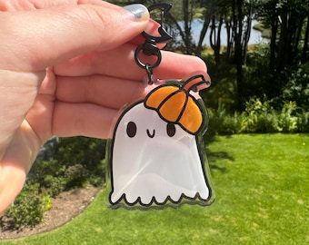 Pumpkin Ghost Acrylic Keychain: Spooky Halloween Backpack Accessory