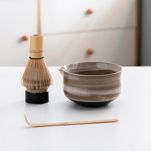 Unique Ceramic Matcha Whisk Set with Bamboo Whisk and Chasen Holder, Vintage Ceramic Bowl Set for Matcha Lovers