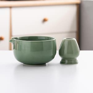 Ceramic Matcha Bowl with Bamboo Whisk and Chasen Holder White Matcha Tea Ceremony Set 500ml