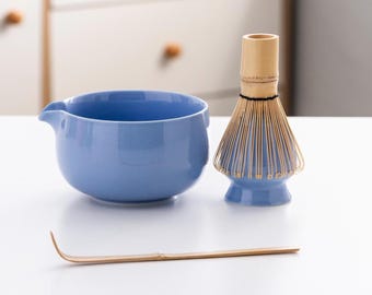 Ceramic Matcha Bowl with Bamboo Whisk and Chasen Holder White Matcha Tea Ceremony Set 500ml