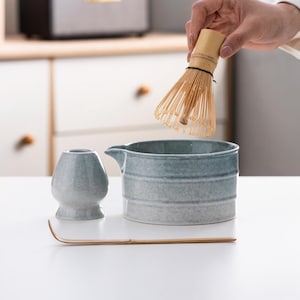 Handmade Ceramic Matcha Bowl with Bamboo Whisk and Chasen Holder Gradient Matcha Tea Ceremony Set Get Promotion Bamboo Style