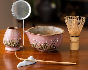 手釉陶器抹茶碗セット、日本の花の茶道ギフト - Etsy 日本